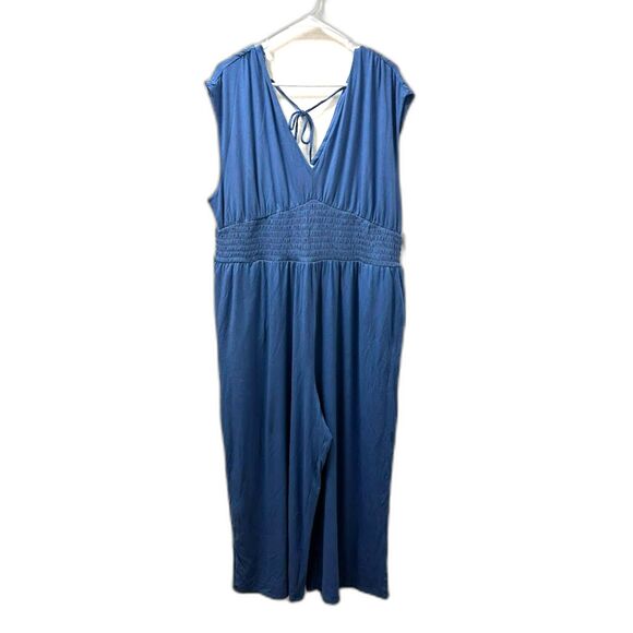 Old Navy Romper Women's Size XXL Blue NWT Wide Leg Jersey Travel V Neck Tie Back - Picture 2 of 7